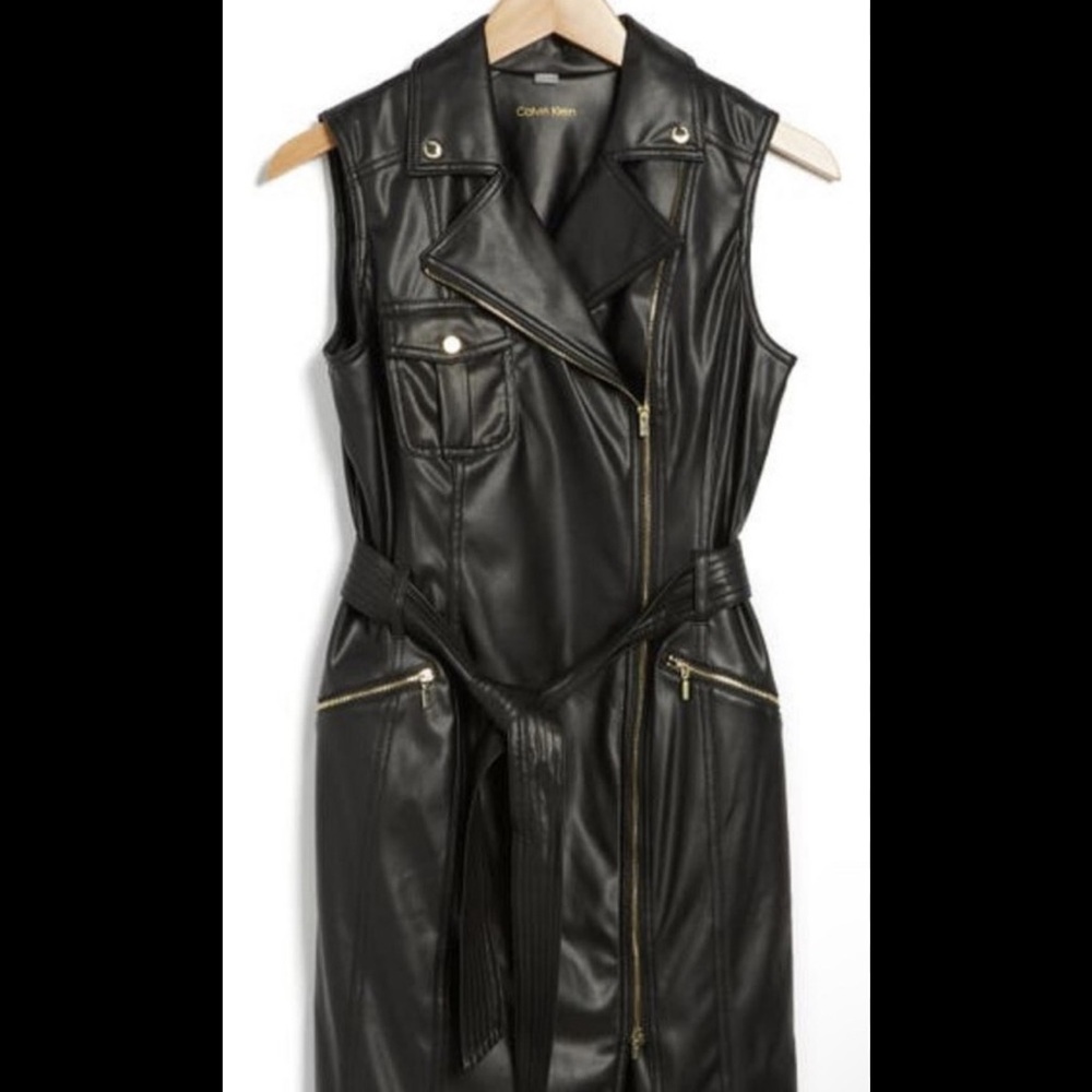Calvin Klein Black sleeveless wrap genuine leather dress size large/12